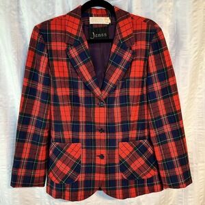 Pendleton Blazer Womens 14 Red Green Plaid 70s Vintage Classic Wool Lined Jacket
